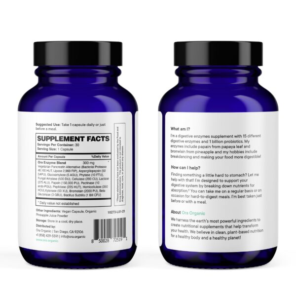 Frasco con etiqueta detallada Ora Organic