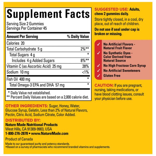 Frasco y etiqueta de Omega-3 Nature Made