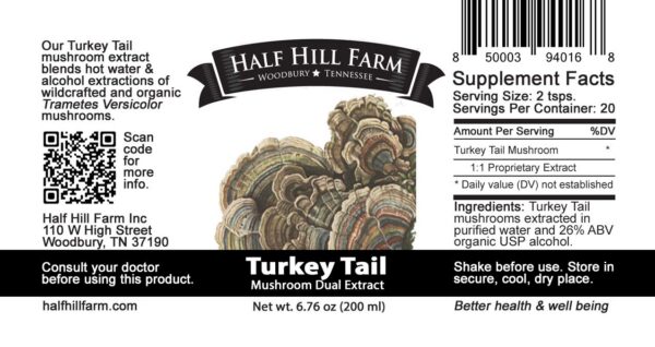 Frasco extracto dual hongo cola de pavo Half Hill Farm