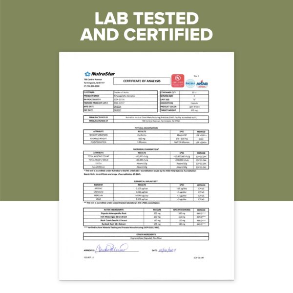 Frasco Garden of Herbz cápsulas naturales Ashwagandha y musgo irlandés