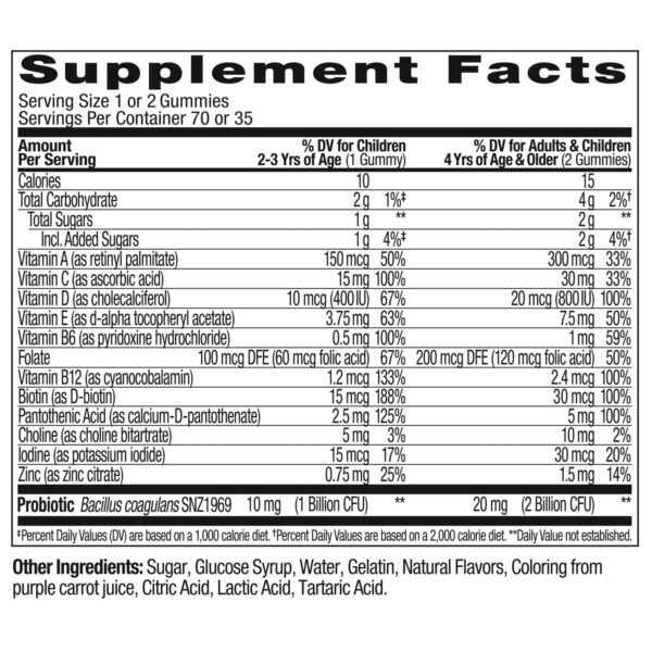 Frasco gomas multivitamínicas y probióticas Olly para niños