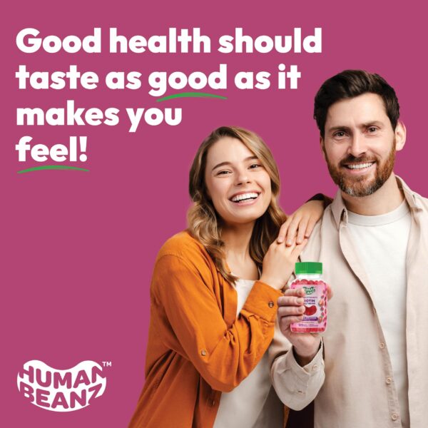 Frasco de gomitas biotina 5000 mcg Human Beanz para cabello y piel