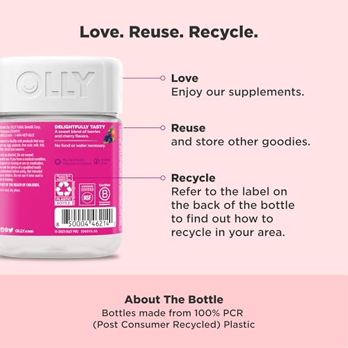 Frasco y gomitas OLLY con ingredientes activos