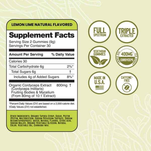 Frasco gomitas saludables con Cordyceps natural Troomy Boost