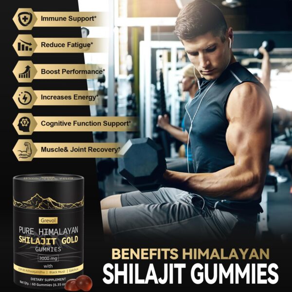 Frasco cerrado de gomitas Shilajit Grevol para bienestar general