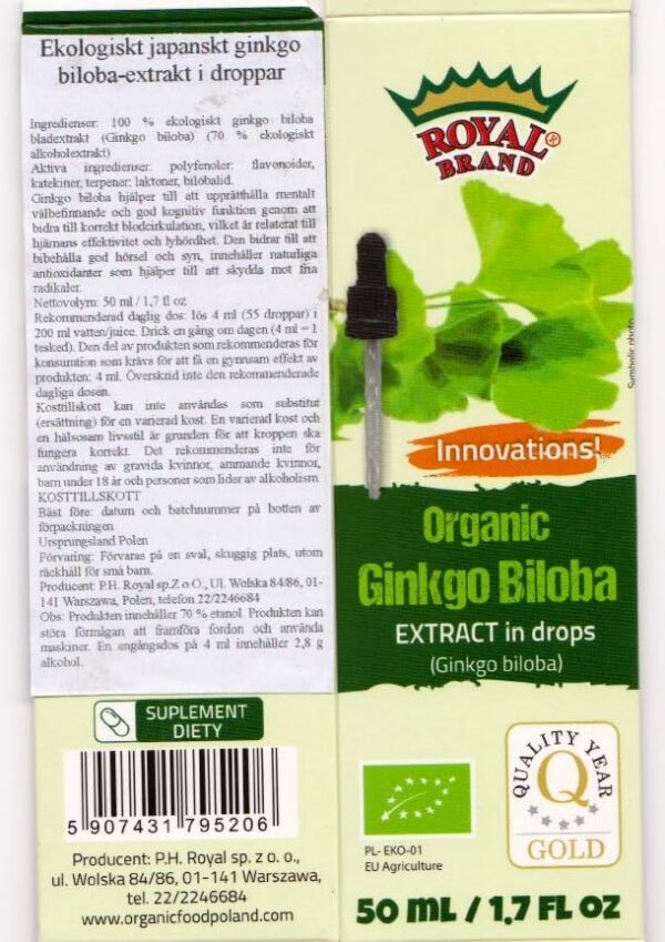 Frasco con gotero Royal Brand Ginkgo Biloba extracto orgánico