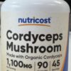 Frasco grande cápsulas cordyceps Nutricost 1100mg