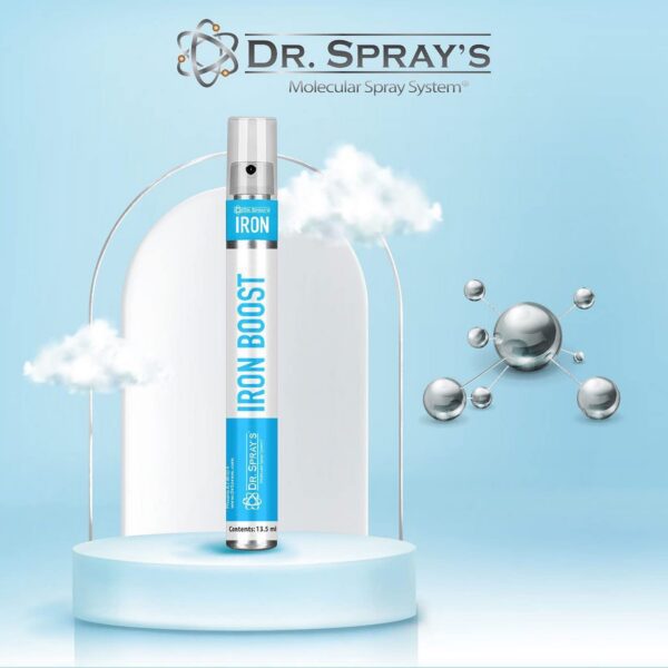 Frasco con etiqueta de Hierro Boost Spray