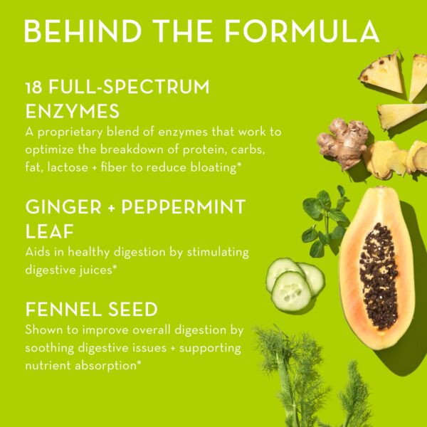 Frasco de Hum Flatter Me con 18 enzimas para apoyo digestivo completo