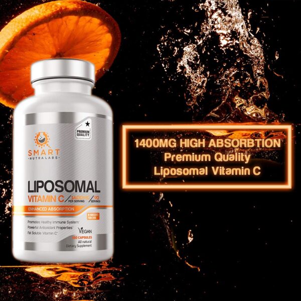 Frasco lateral Vitamina C liposomal 1400mg Smart Nutra Labs