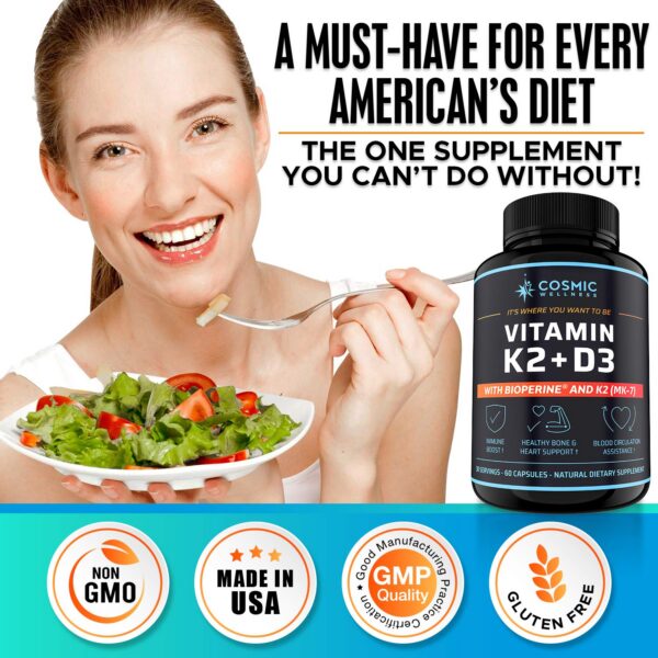 Frasco lateral Vitamina K2 D3 Cosmic Wellness