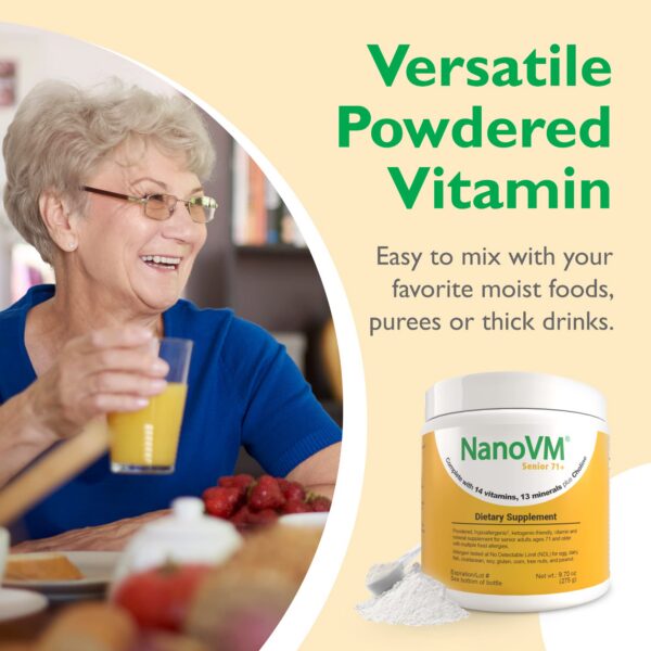 Frasco NanoVM Senior 71+ mostrado en contexto de cocina