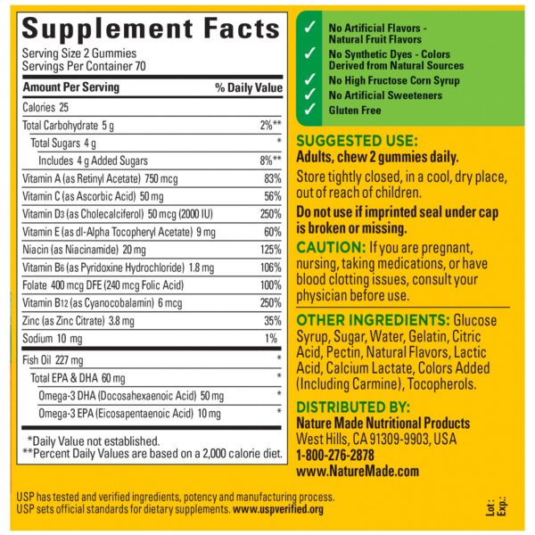 Frasco Nature Made gomitas con etiqueta y tapa blanca