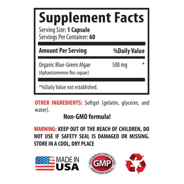 Version 1.0.0 Frasco negro alga azul verde Klamath 500mg