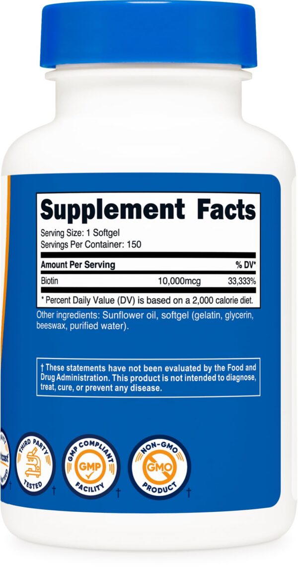 Frasco Nutricost biotina 10000mcg no GMO cápsulas blandas