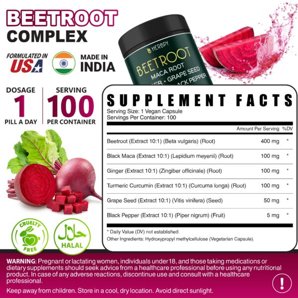 Version 1.0.0 Frasco oscuro con 100 cápsulas veganas de remolacha Herbpy