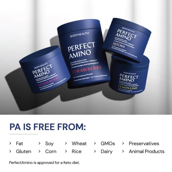 Frasco con etiqueta de sabor bayas en PerfectAmino