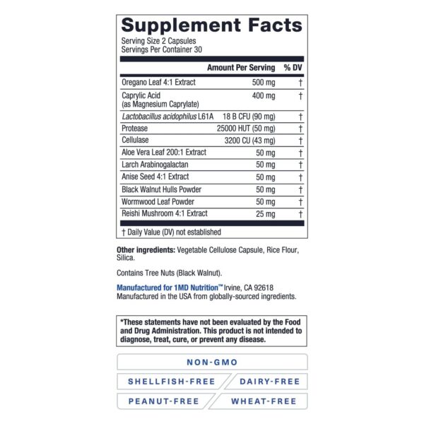 Frasco de probióticos BalanceMD con ácido caprílico