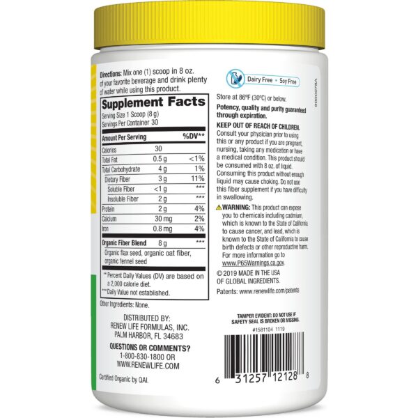 Frasco Renew Life fibra prebiótica con ingredientes naturales