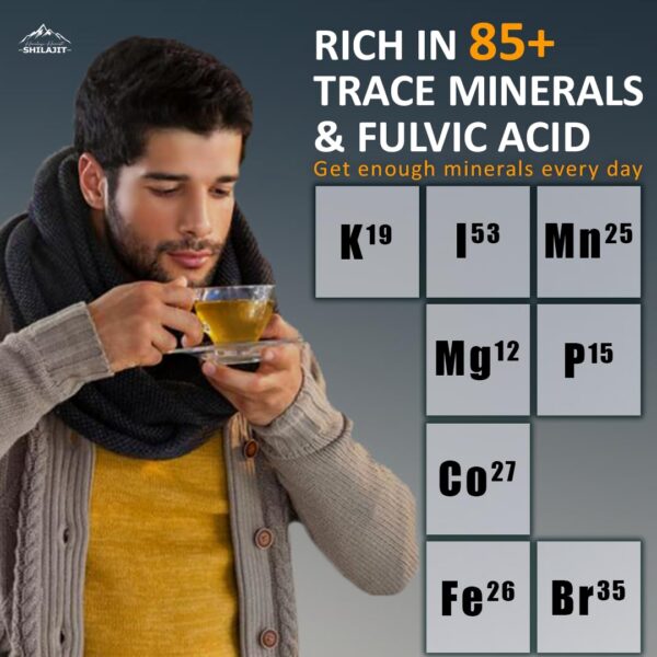 Frasco de resina pura Shilajit mineral con apoyo inmunológico