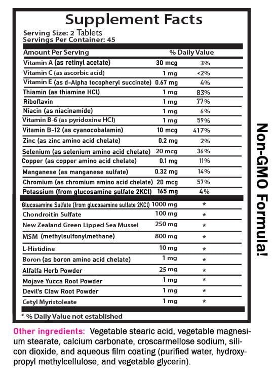 Botella de suplemento natural MSM Joint Formula