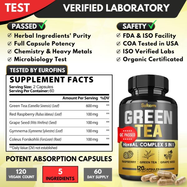 Version 1.0.0 Frasco suplemento 120 cápsulas té verde orgánico 14200 mg Satoomi