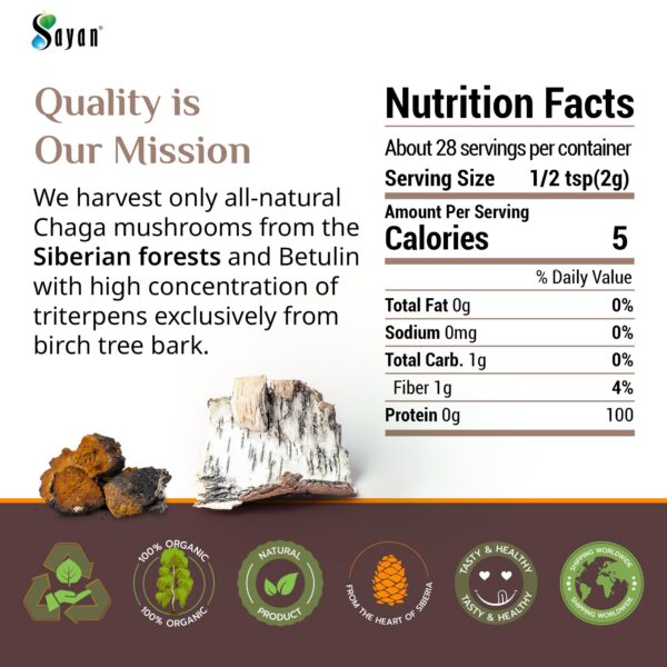 Frasco de suplemento antioxidante Chaga Siberiano Sayan