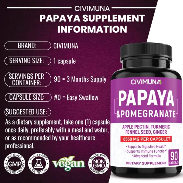 Frasco suplemento cápsulas de papaya CIVIMUNA 90 cápsulas