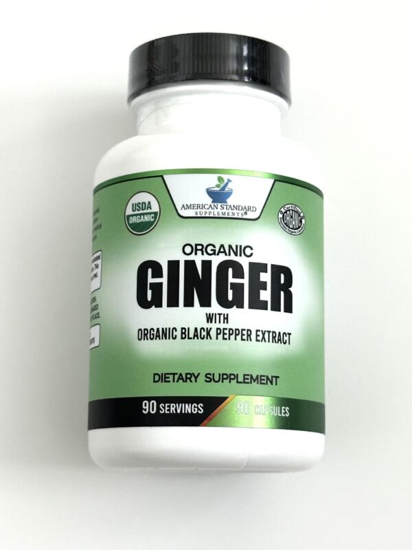 Frasco suplemento jengibre orgánico 90 cápsulas American Standard
