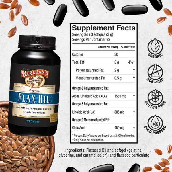 frasco suplemento omega 3 barleans aceite linaza