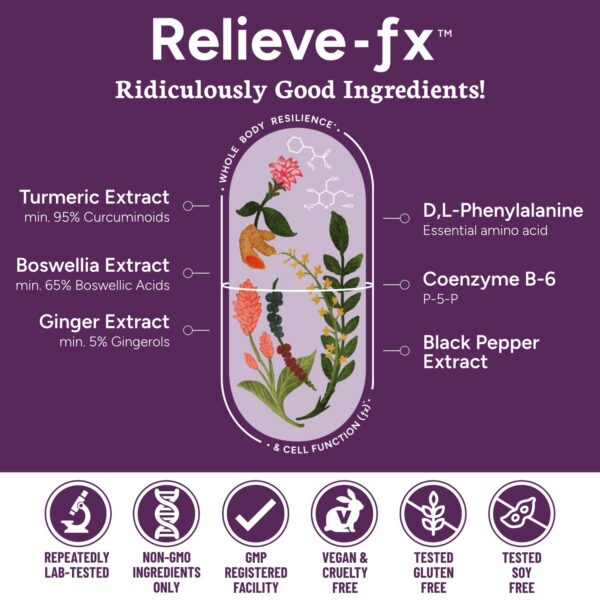 Frasco de suplemento PPO Lab Relieve-fx 90 cápsulas veganas