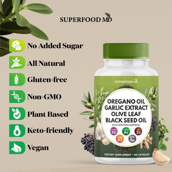 Frasco suplemento Superfood MD aceite orégano y ajo