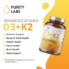 Frasco con suplemento vitamina D3 K2 Purity Labs 120 cápsulas