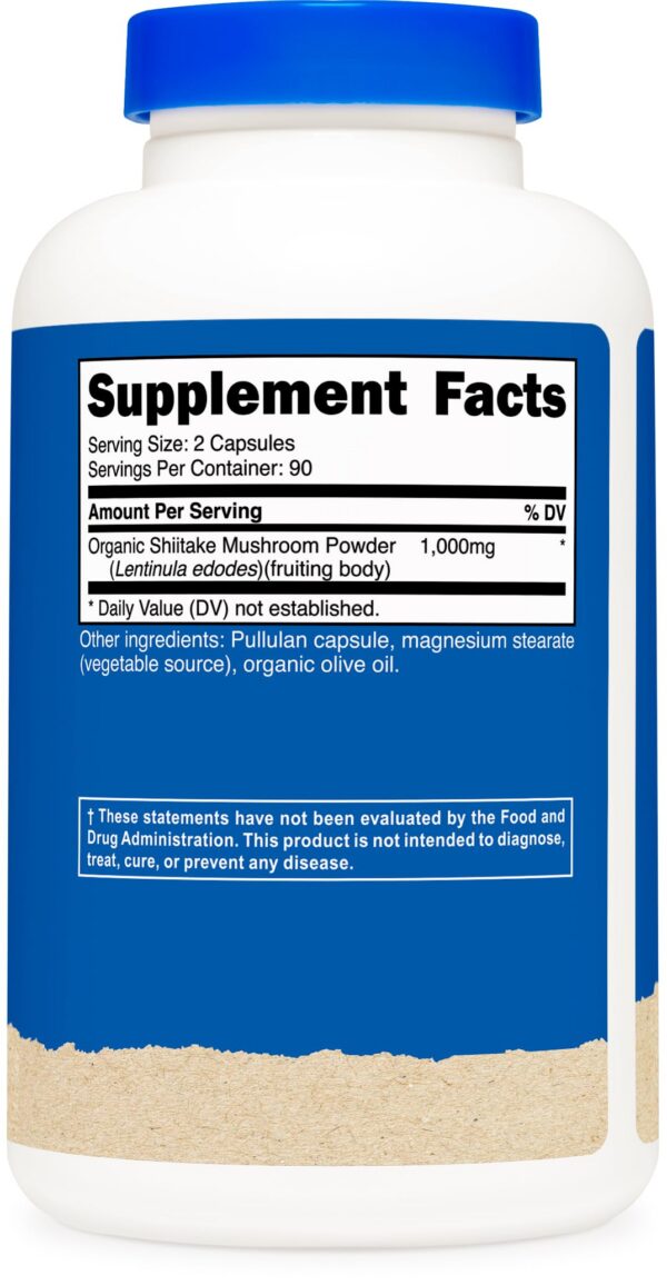 Frasco con suplementos de champiñón shiitake orgánico Nutricost