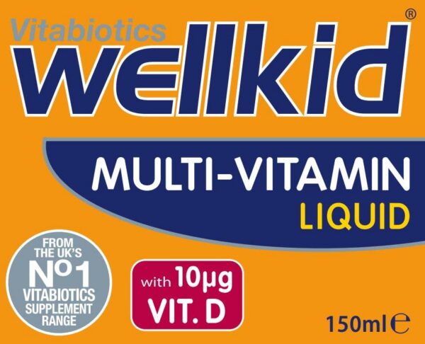 Version 1.0.0 Frasco con tapa multivitaminico liquido wellkid para niños vitabiotics