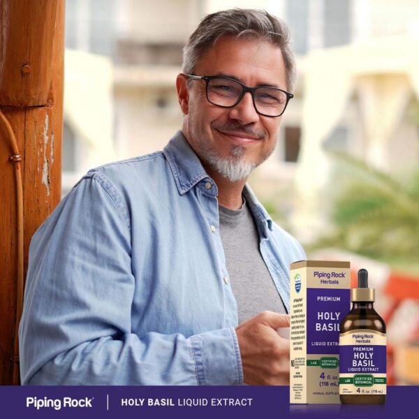 Frasco tinctura Albahaca Sagrada Piping Rock sin gluten ni GMO