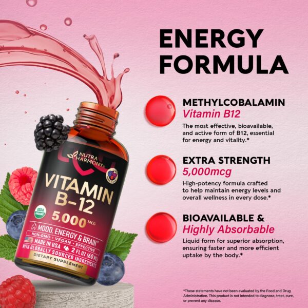 Frasco vitamina B12 gotas líquidas orgánicas veganas