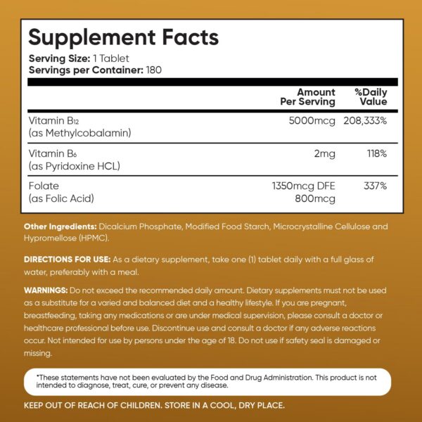 Frasco WeightWorld vitamina B12 5000 mcg con folato y B6