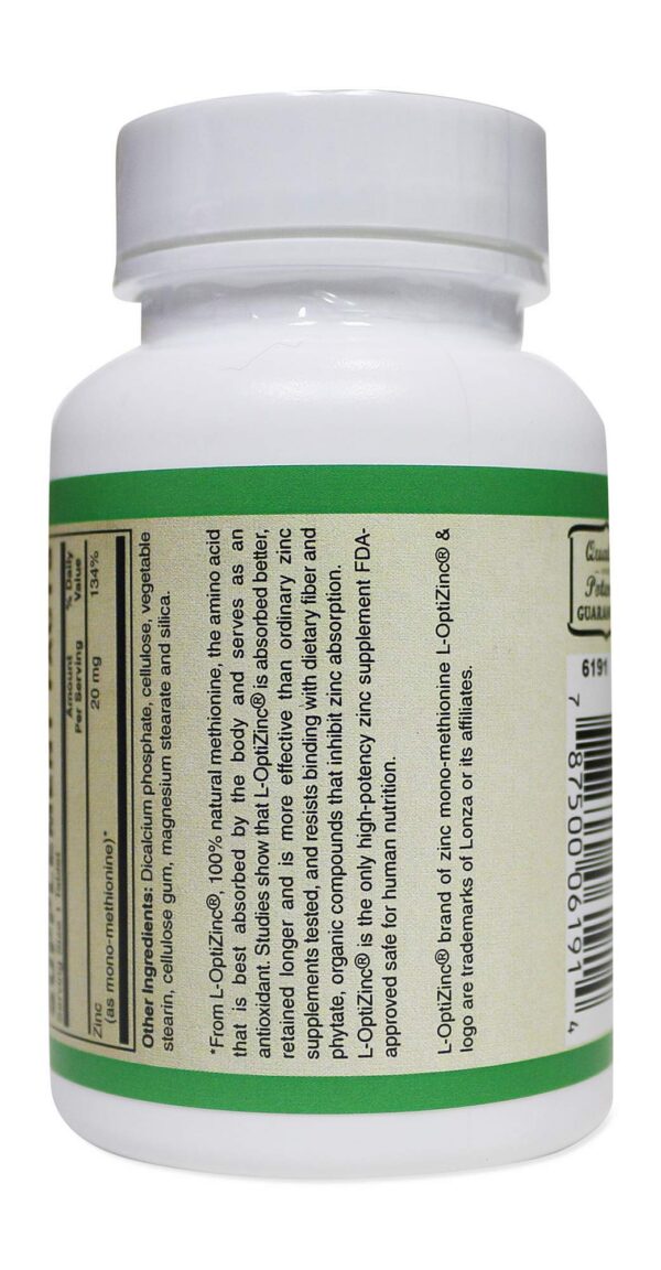 Frasco de suplemento zinc L-OptiZinc