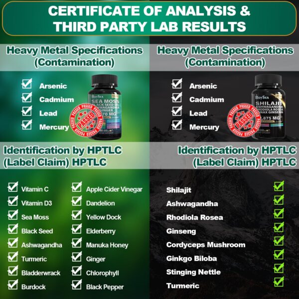 Frascos Boysea Shilajit y Musgo de Mar para nutrición completa y fácil uso