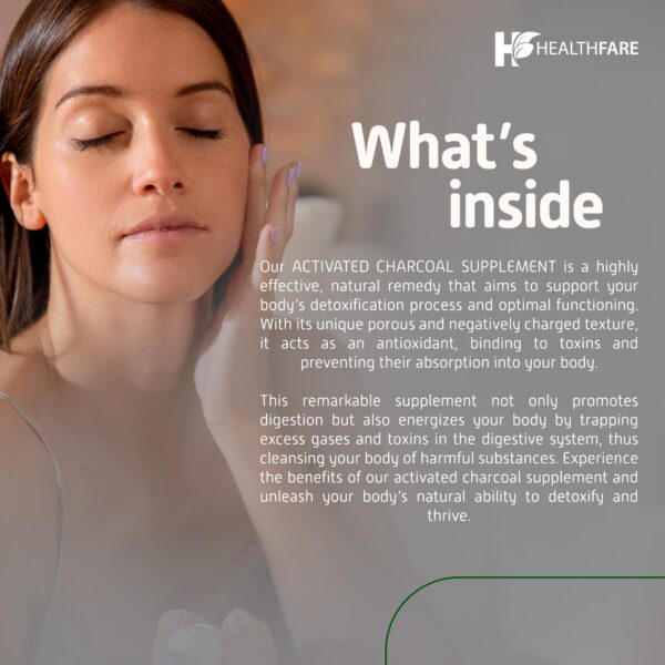 Suplemento Healthfare carbón activado libre OGM 150 cápsulas
