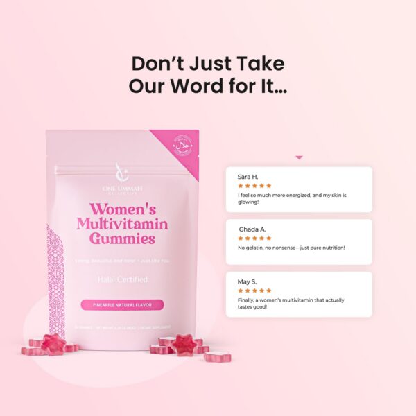 Frasco abierto gomitas nutritivas Halal One Ummah mujeres