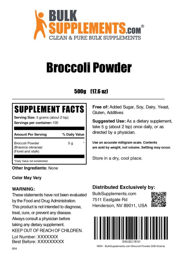 Version 1.0.0 Frente del envase BulkSupplements Broccoli Powder