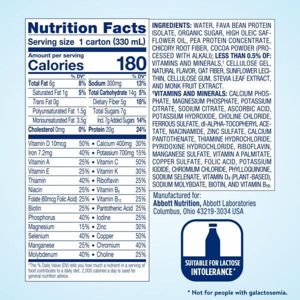 Frente de paquete 12 batidos Ensure chocolate vegano