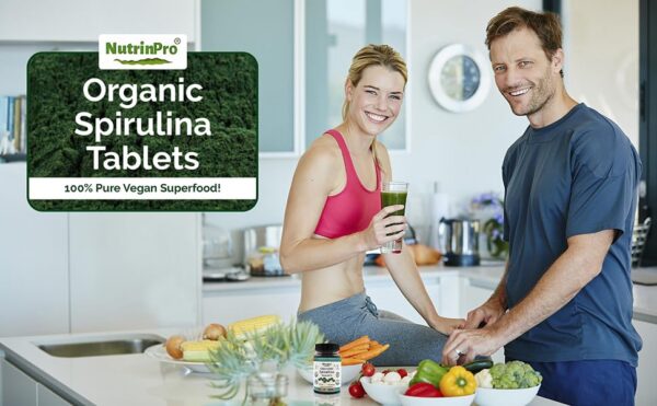 Vista frontal frasco cápsulas espirulina NUTRINPRO