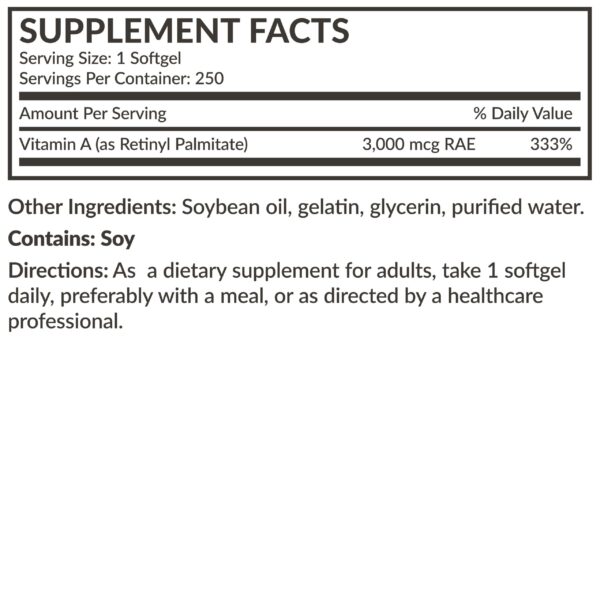 Vista lateral del frasco de Vitamina A