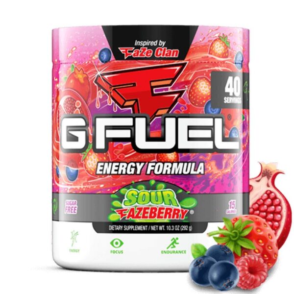 Envase de G Fuel polvo energético sabor sandía visible