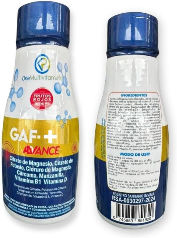 Botella de multivitamínico líquido vista lateral