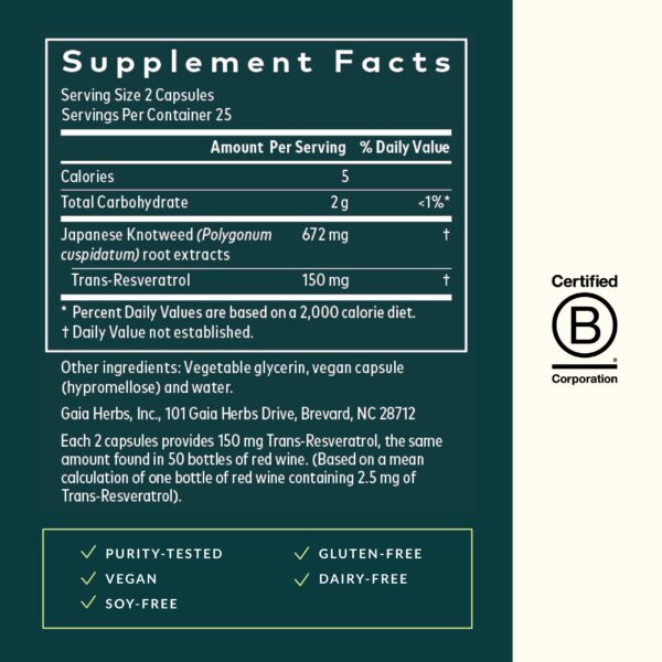 Version 1.0.0 Frasco de Gaia Resveratrol 150 mg y etiqueta