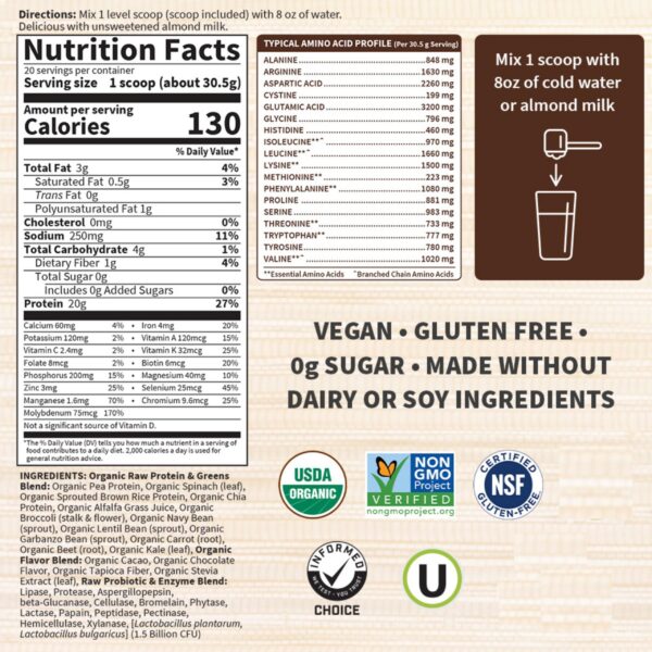 Tabla nutricional Garden of Life Greens Chocolate